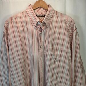 Stetson Mens XL Pink Striped Long Sleeved Button Shirt Western Rodeo Cowboy